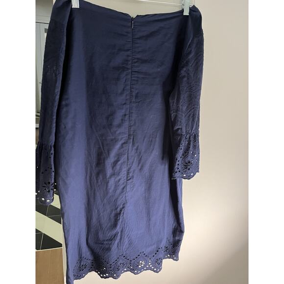 Loft Womens L Navy Shift Dress Cotton Eyelet  Lightweight Career Occasion - Picture 6 of 9